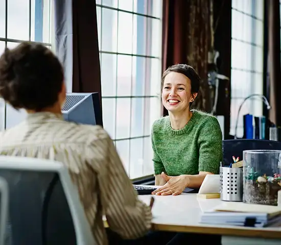 woman chatting with a lender